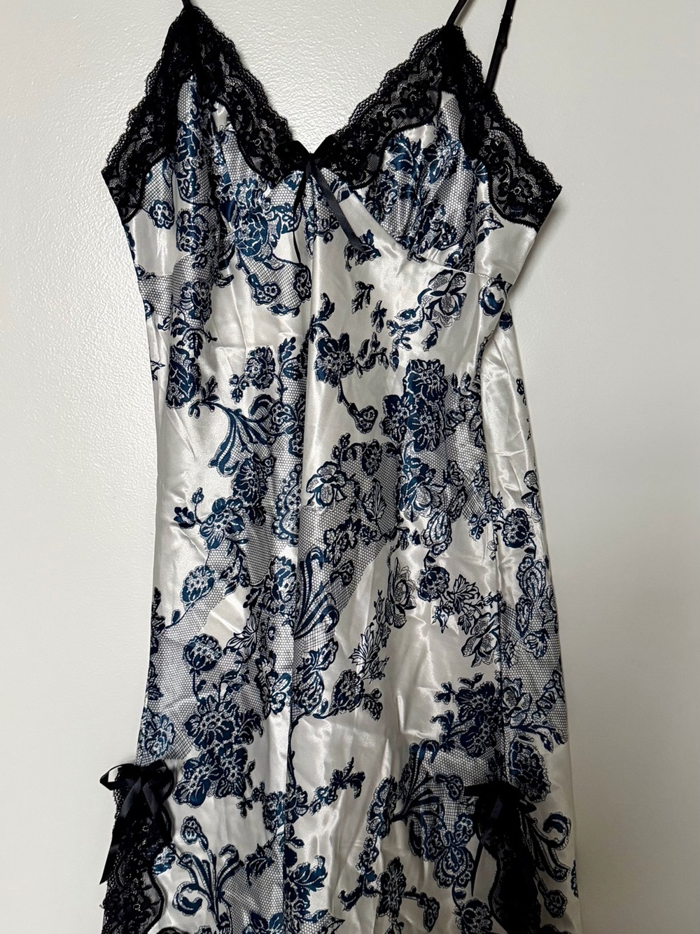 Floral Lace Trim Slip - Black, Blue & White